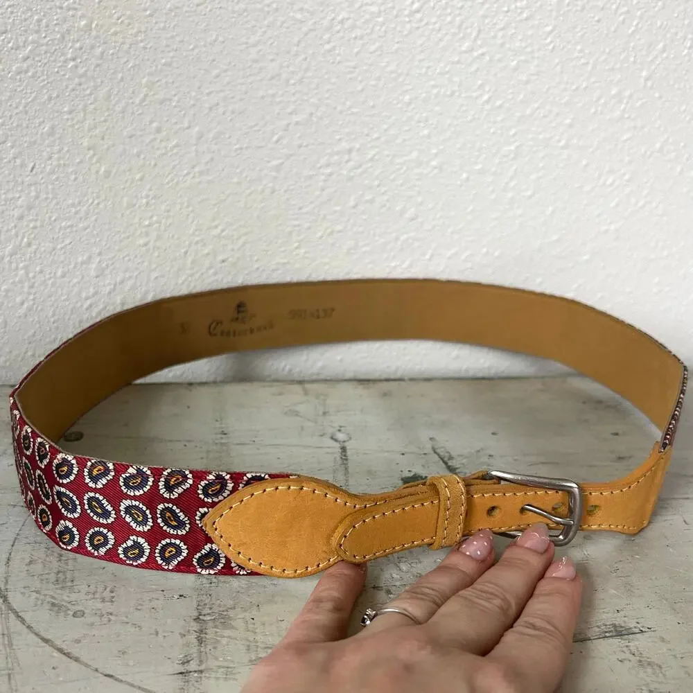 Canterbury Red Paisley Satin & Leather Belt dress belt glam luxury formal 32